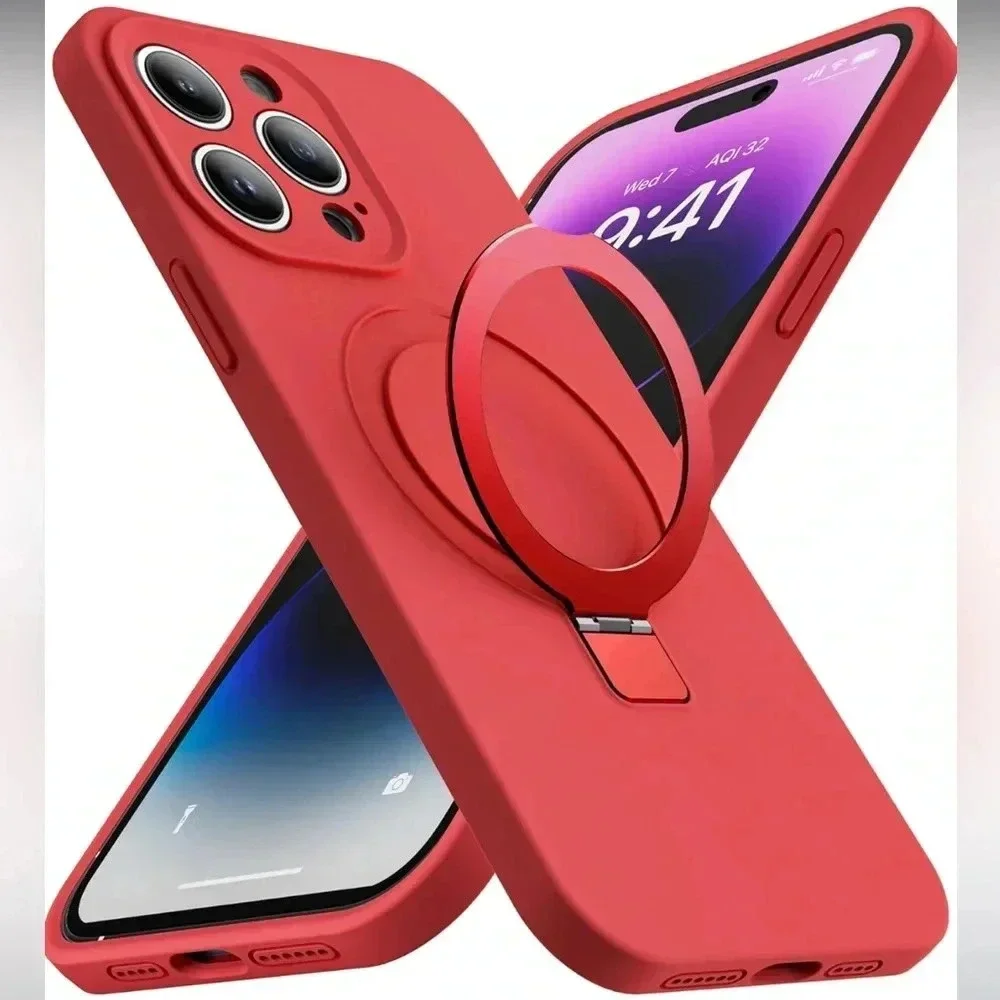NEW iPhone 15 Pro Red Phone Case w/ Magnetic Invisible Stand MagSafe Compatible